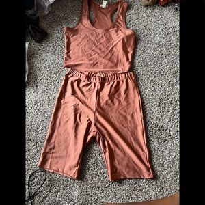 Two piece racer back crop top and biker shorts